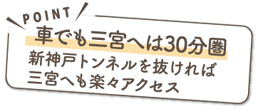 車でも三宮へは30分圏